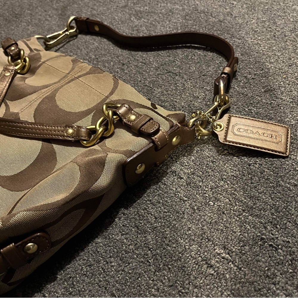 Coach 24CM Signature Khaki Brown Duffle Shoulder Bag Handbag F15067 Leather - Picture 5 of 16